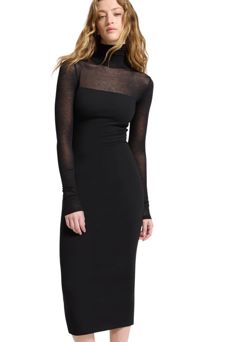 Marina Turtleneck Body-Con Midi Dress, Alternate, color, BLACK