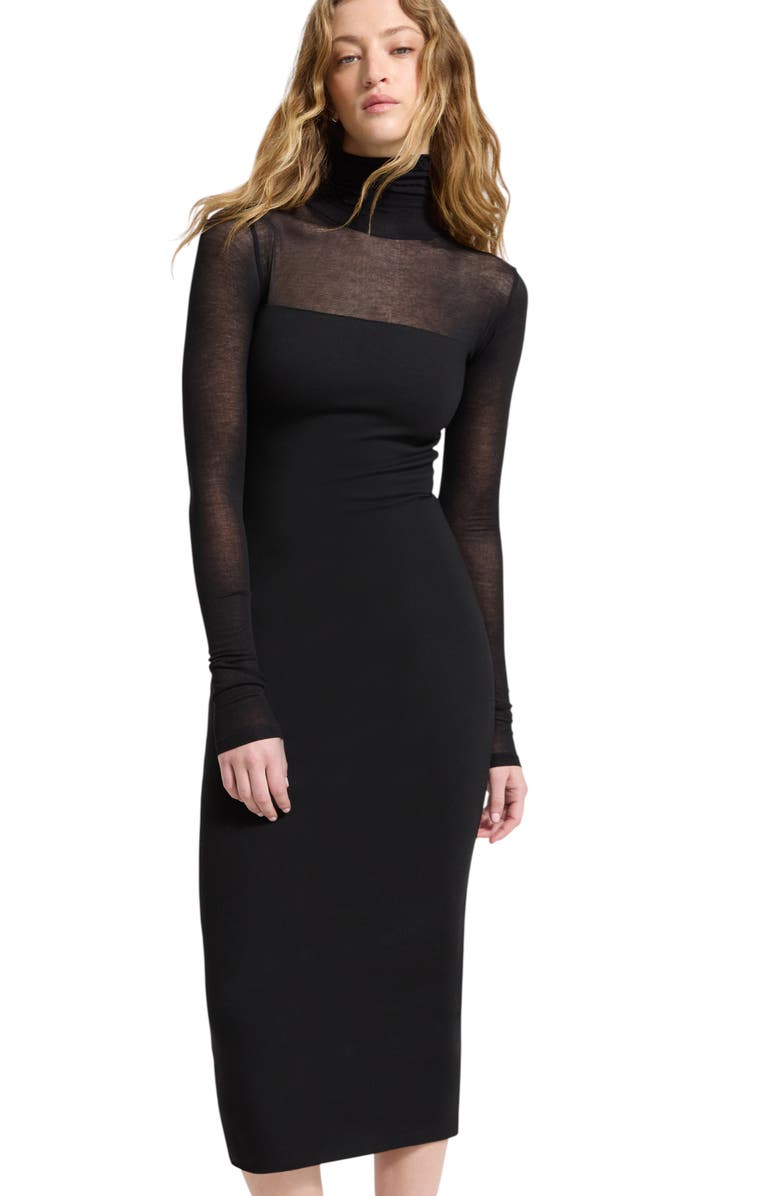 Marcella Marina Turtleneck Body-Con Midi Dress, Alternate, color, Black