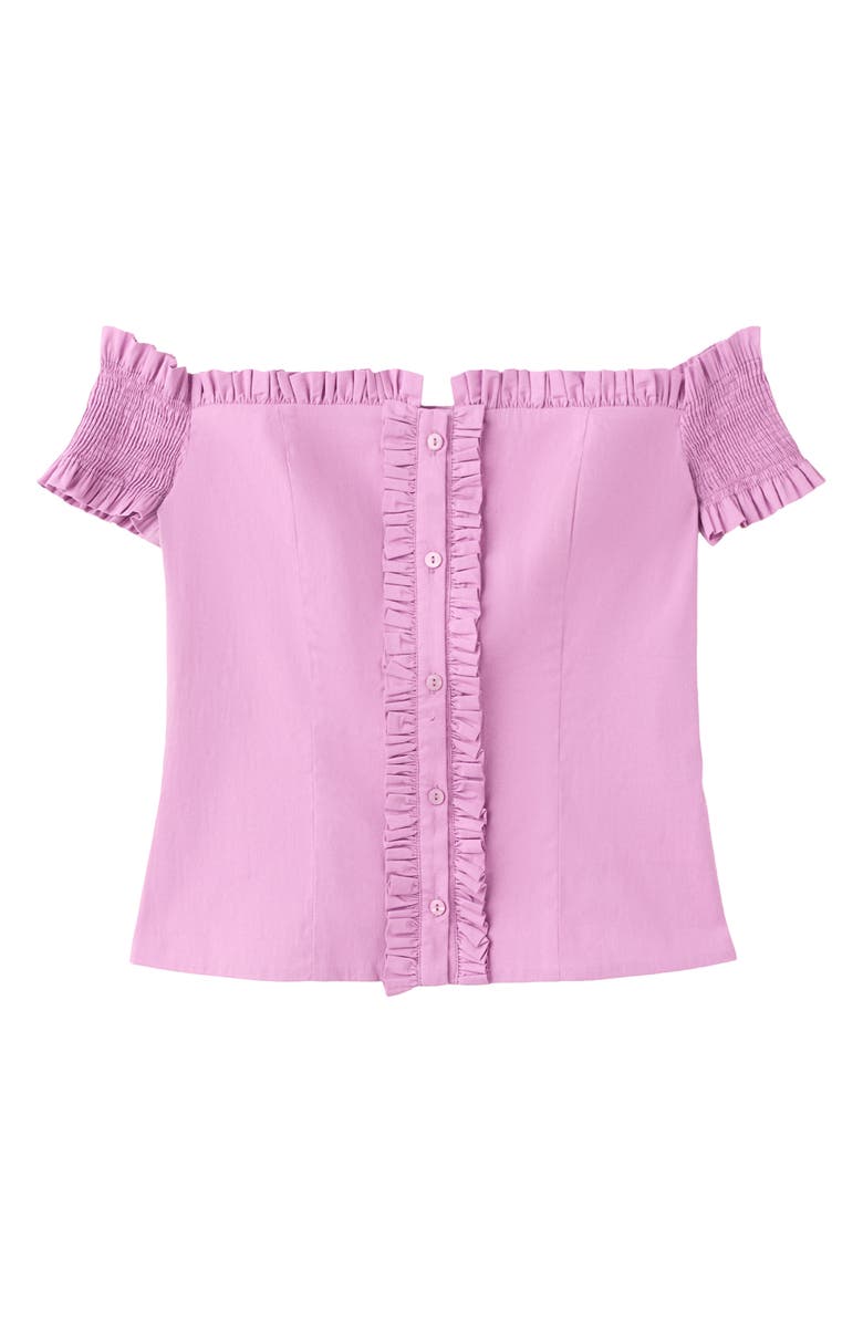MANGO Featuring Hailey Bieber Dreyfus Off the Shoulder Shirt, Alternate, color, Pastel Pink