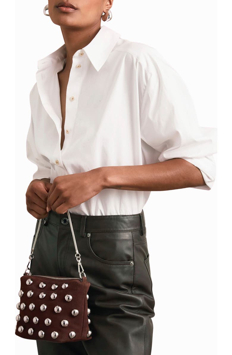 Reiss Leandra Studded Suede Clutch, Alternate, color, Oxblood