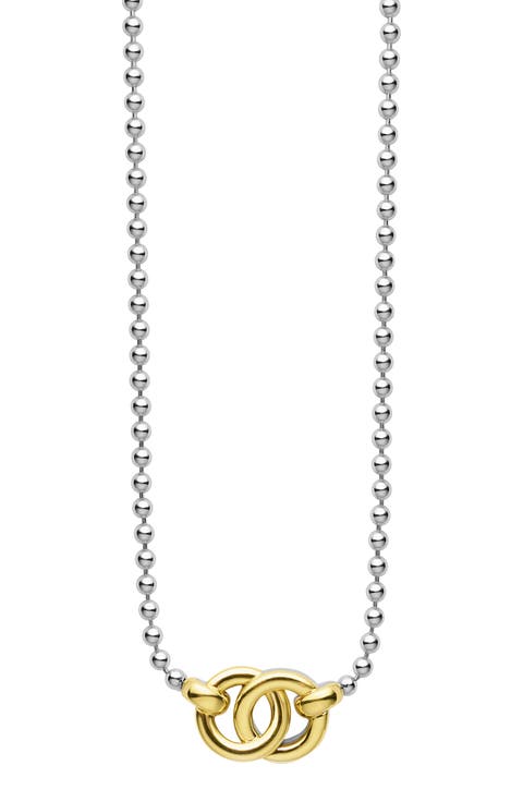 Two-Tone Interlocking Circle Pendant Ball Chain Necklace