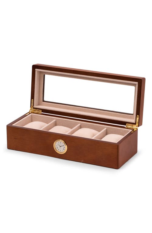 Bey-berk Cherry Wood 4-watch Storage Case With Clock In Brown