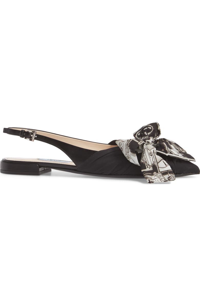 Prada Bow Pointy Toe Bow Flat, Alternate, color,
