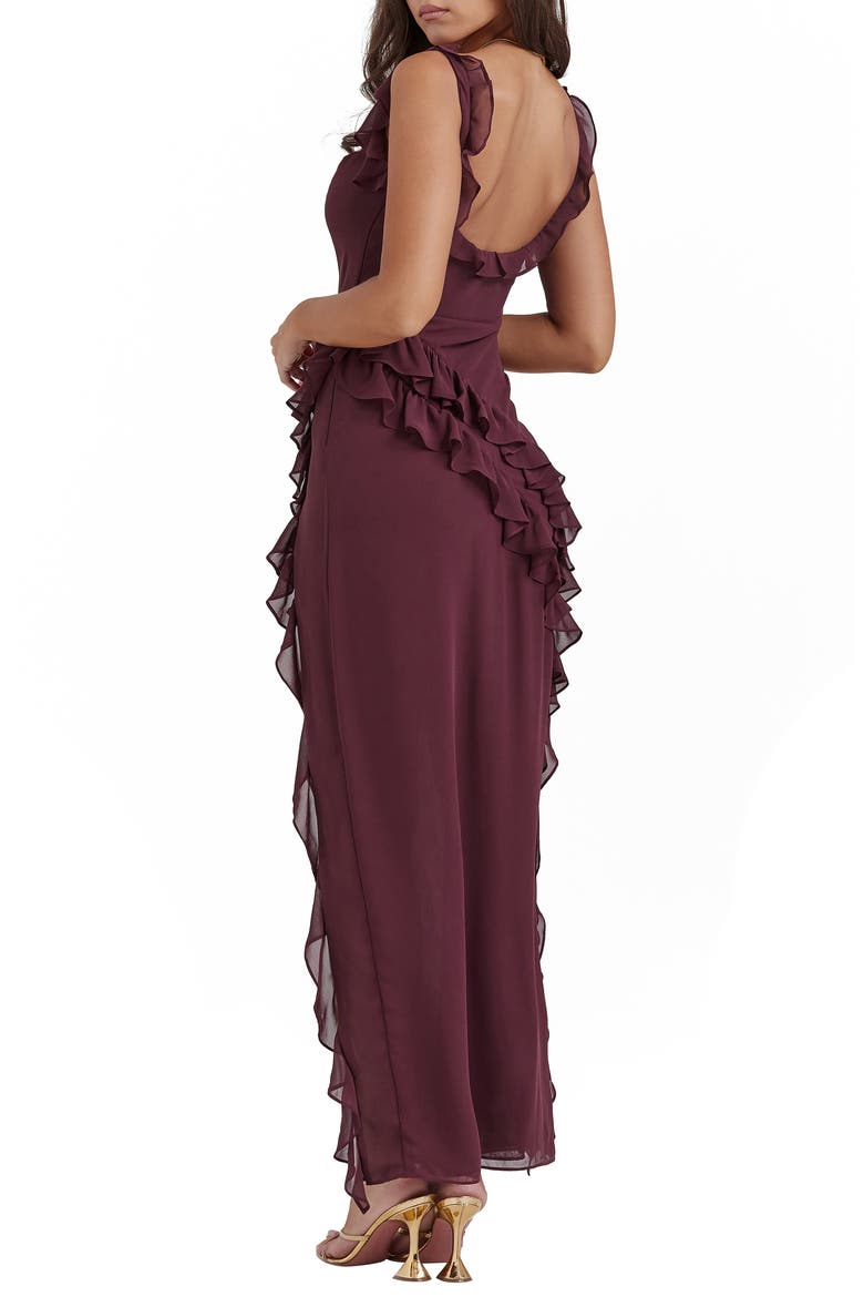 Ariela Ruffle Side Slit Gown, Alternate, color, MULBERRY
