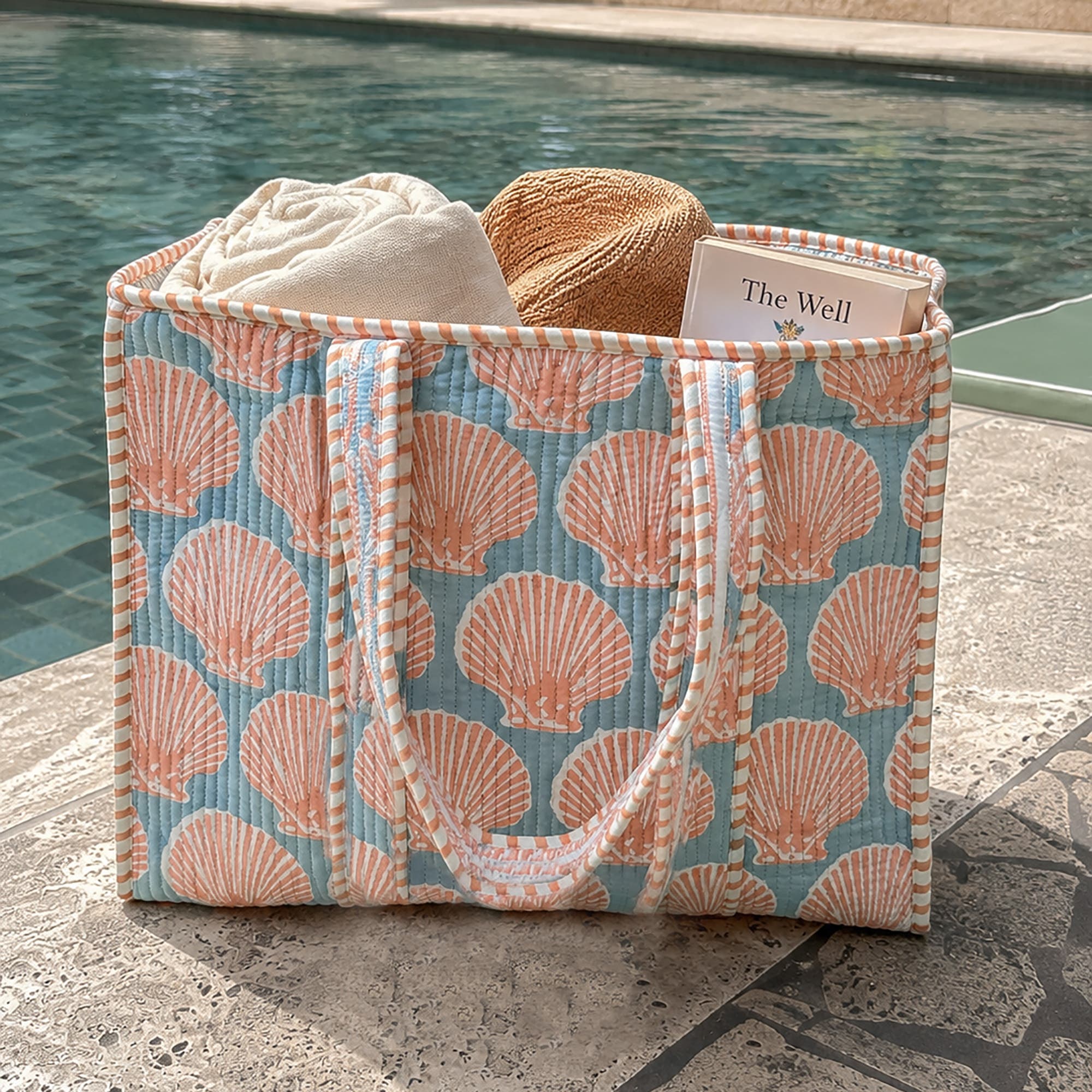 Shells Tote Bag, Alternate, color, Peach, Blue
