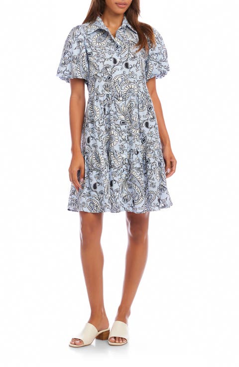 Paisley Tiered Cotton Shirtdress (Petite)