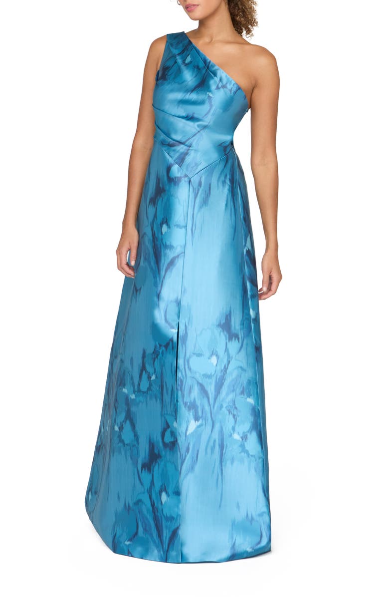 Kay Unger Faith One-Shoulder Evening Gown, Alternate, color, Spring Aqua