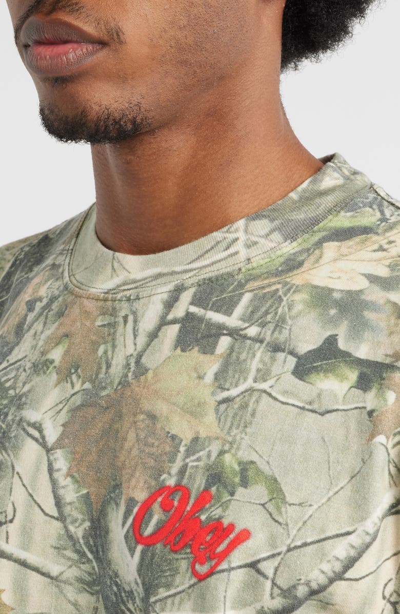 Obey Airbrushed Rose Logo Camouflage T-Shirt, Alternate, color, Leaf Camo