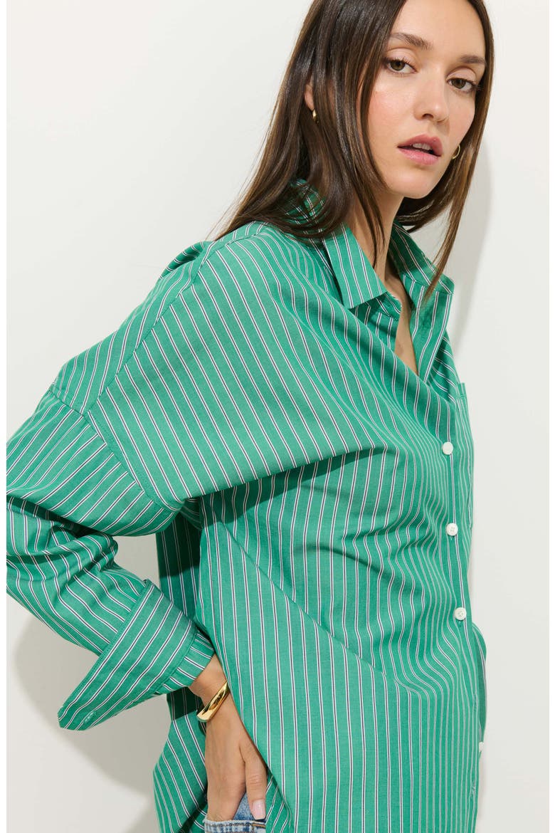 Jo Stripe Oversize Cotton Button-Up Shirt, Alternate, color, JADE GREEN