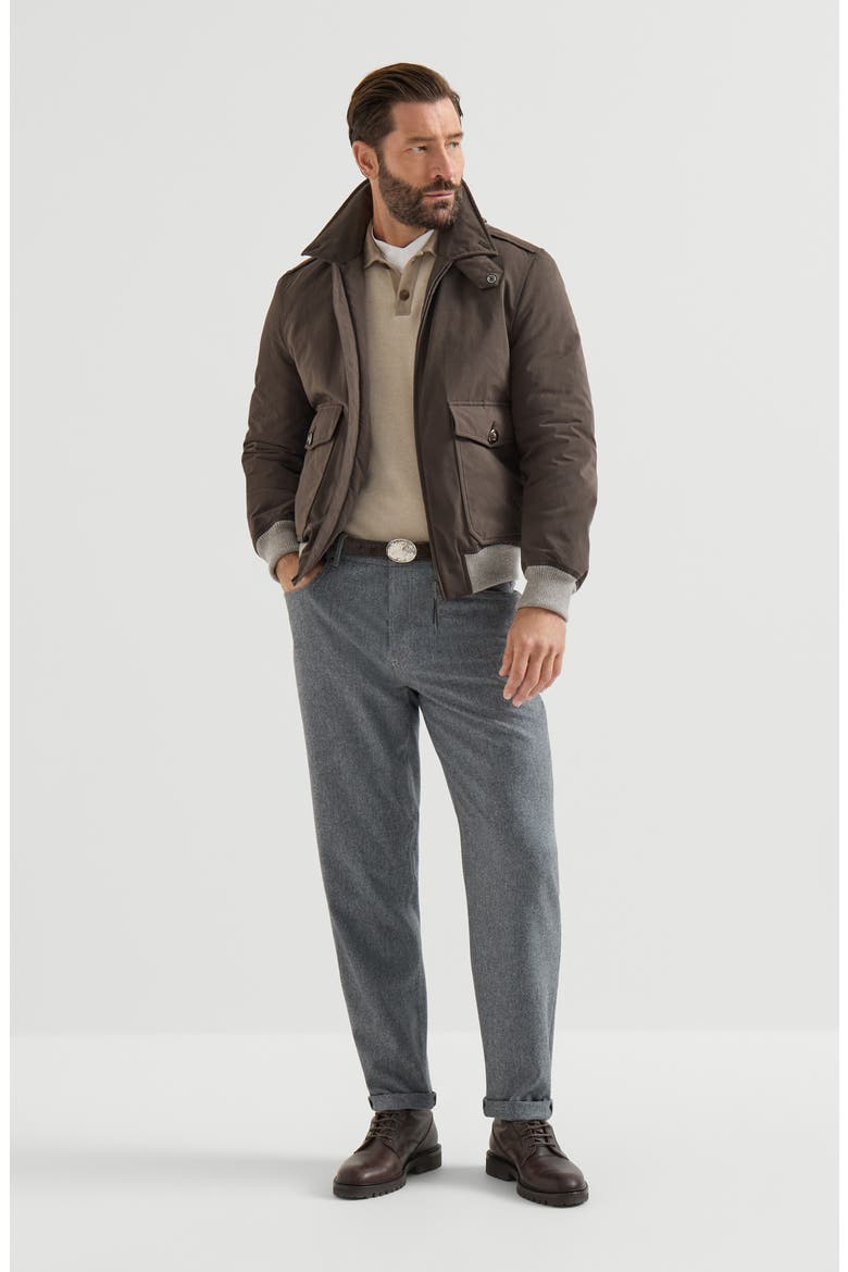 Virgin wool flannel five-pocket trousers, Alternate, color, Camel