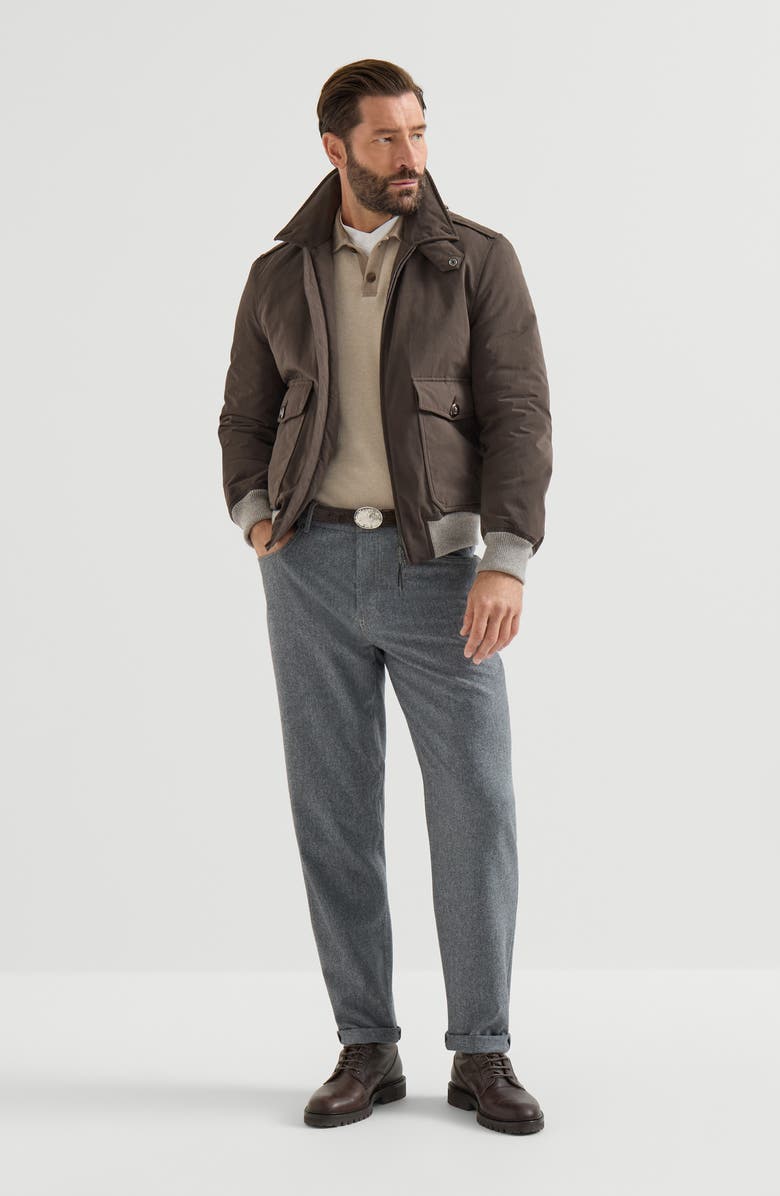 Brunello Cucinelli Virgin wool flannel five-pocket trousers, Alternate, color, Camel