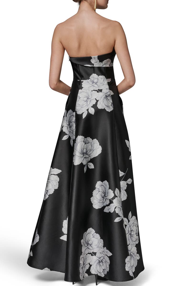 Donna Karan New York One-Shoulder Floral Print Gown, Alternate, color, Black/ Cream