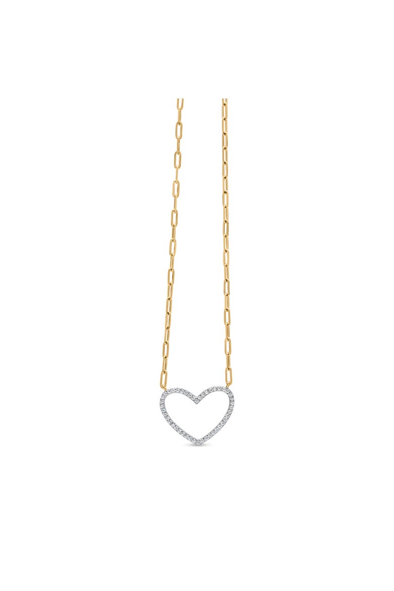 14K Yellow Gold Plated Silver 1/4 Cttw Diamond Heart with Paperclip Chain Necklace, Alternate, color, Yellow