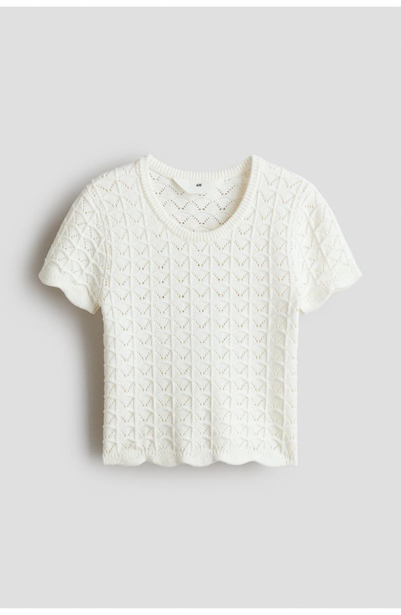 H&M Crochet-look pointelle-knit top, Main, color, Cream