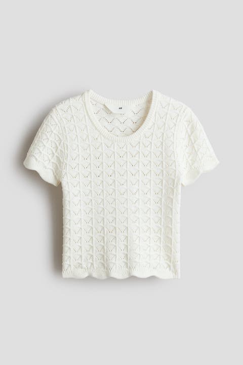 Crochet-look pointelle-knit top