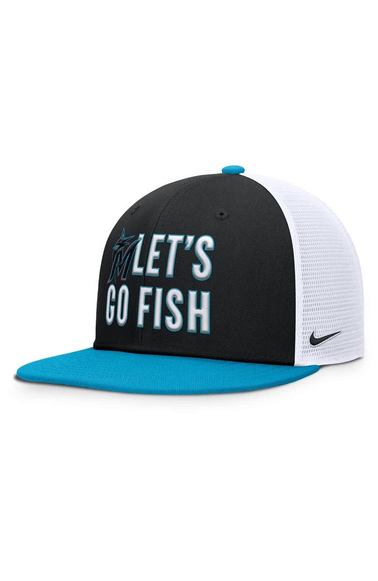 Nike Men's Nike Black/Light Blue Miami Marlins Pro Performance Trucker Snapback Hat, Alternate, color, Black