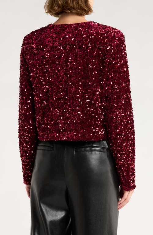 Vigoss Satin Bow Sequin Jacket In Burgundy