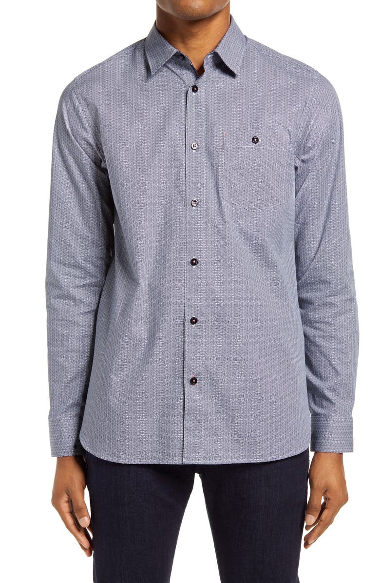 Ted Baker London Stonelo Slim Fit Geo Print Button-Up Shirt, Main, color,