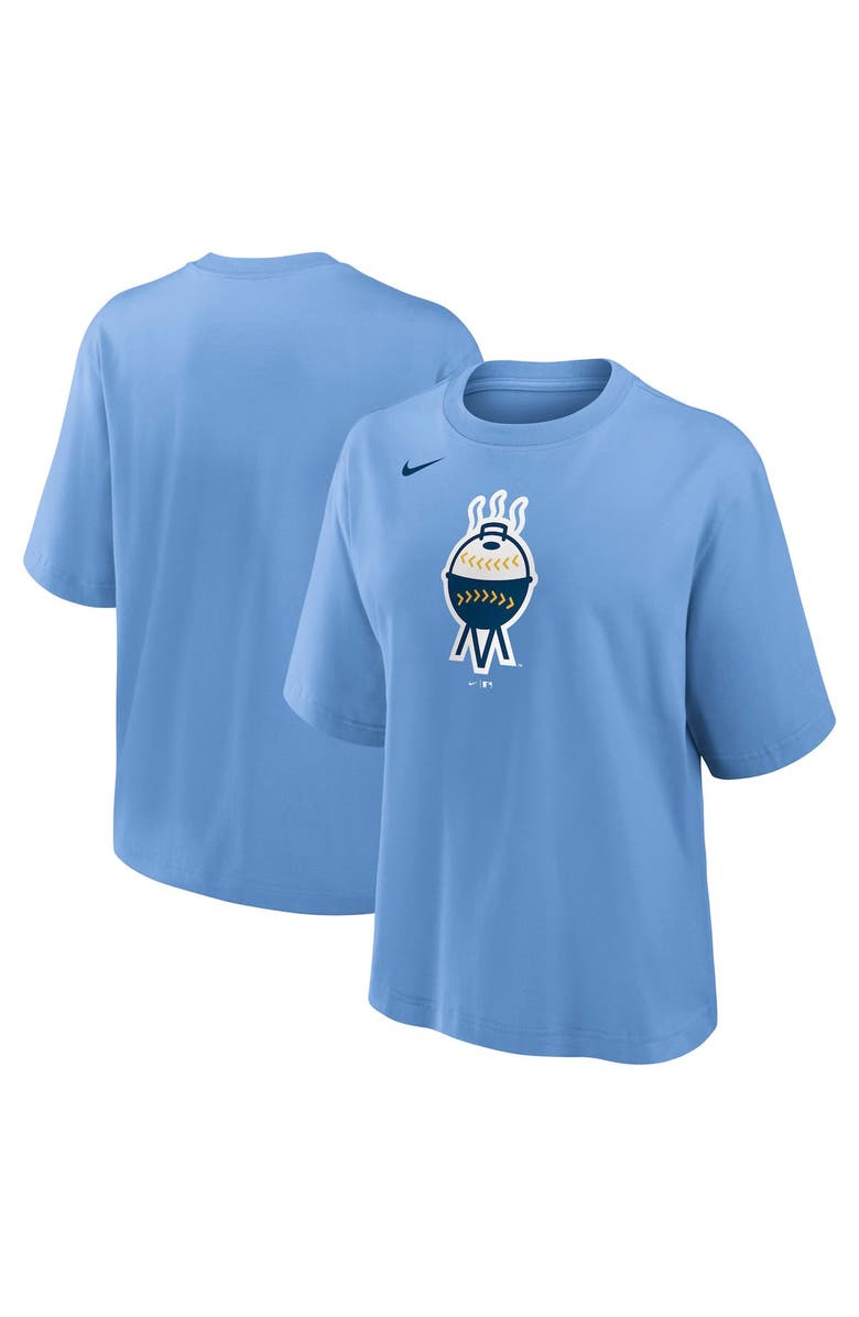 Nike Women's Nike Light Blue Milwaukee Brewers City Connect Logo Boxy T-Shirt, Main, color, Light Blue