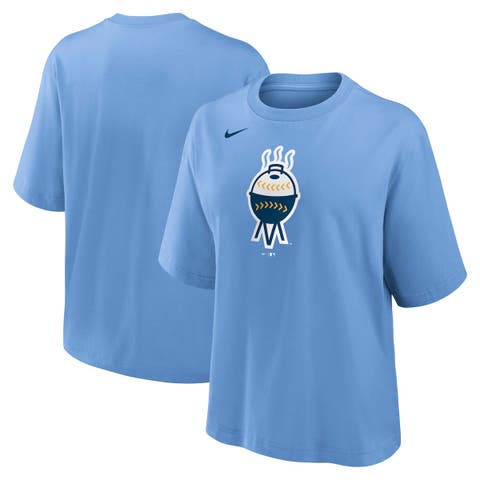 Women's Nike Light Blue Milwaukee Brewers City Connect Logo Boxy T-Shirt