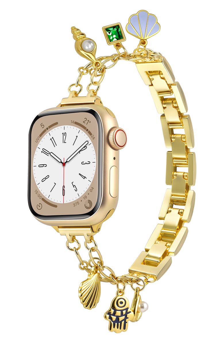 BCBG Paperclip Charm Apple Watch<sup>®</sup> Watchband, Alternate, color, Gold