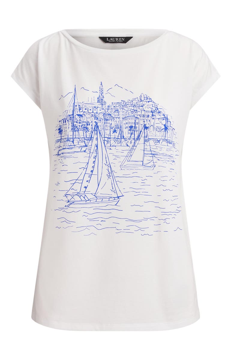 Lauren Ralph Lauren Print Boat Neck Top, Alternate, color, White