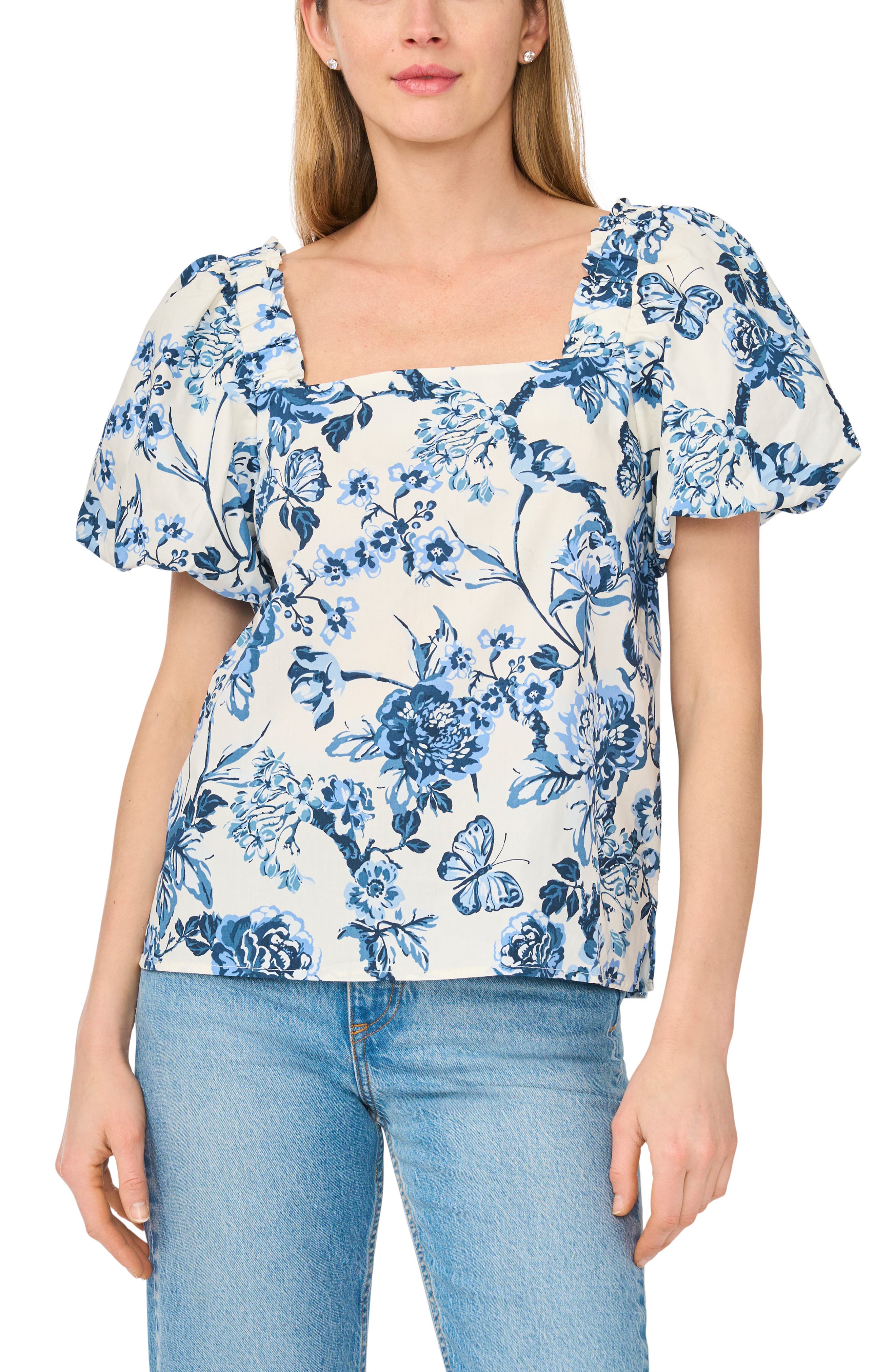 CeCe Puff Sleeve Cotton Top