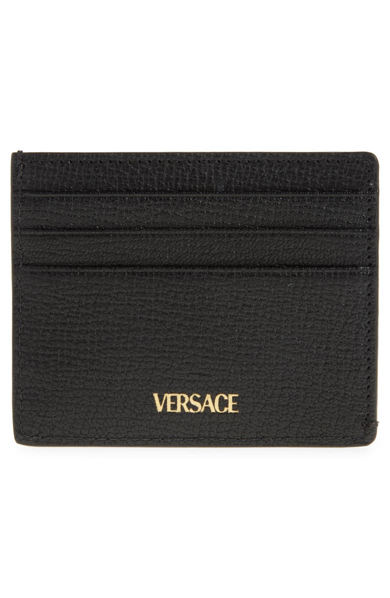 Versace Medusa Grained Leather Card Case, Alternate, color, Black Versace Gold