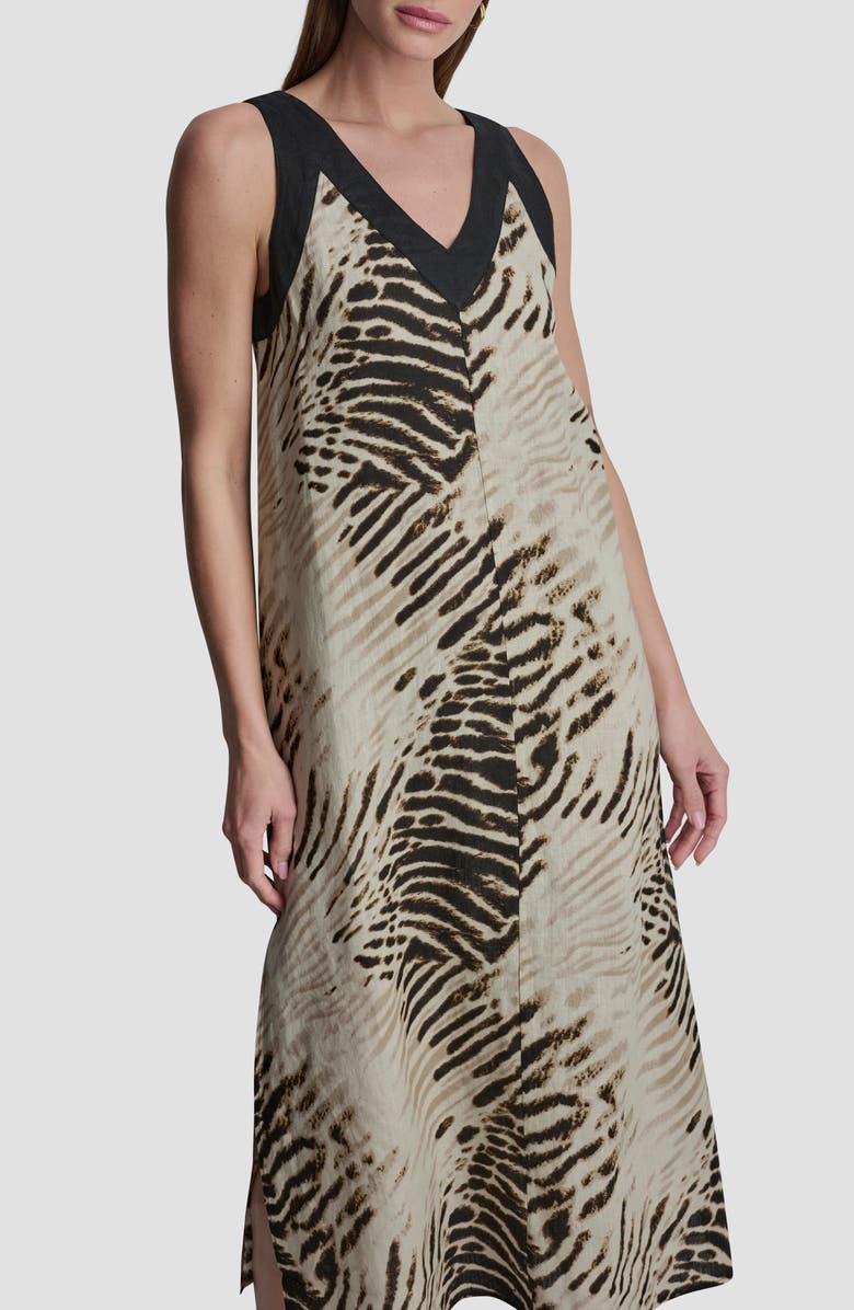 DKNY Print Colorblock Linen Midi Dress, Alternate, color, Brushed Sandbed/ Black