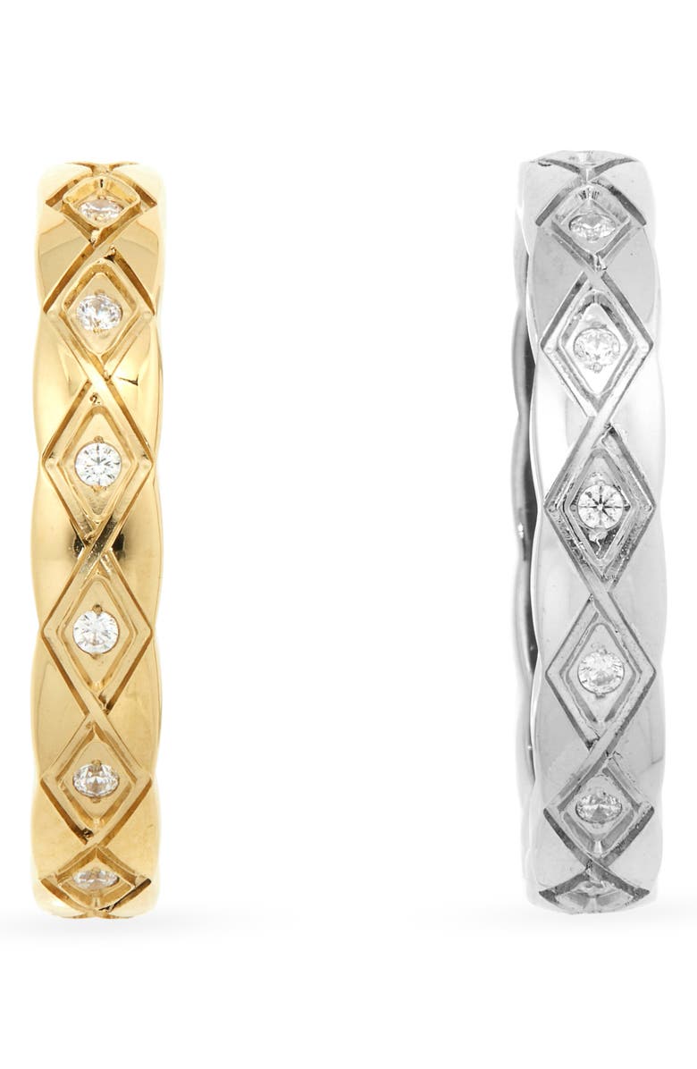Nordstrom Set of 2 Waterproof Cubic Zirconia Geometric Band Rings, Alternate, color, Clear- Gold- Silver