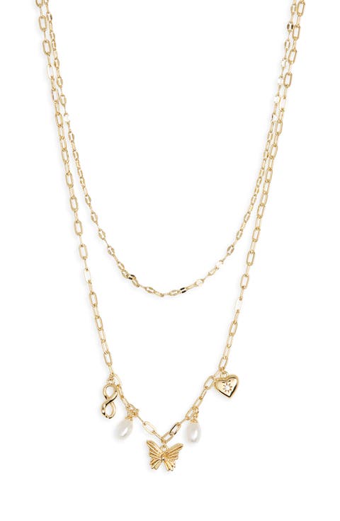 Butterfly & 4mm Freshwater Pearl Charm Necklace