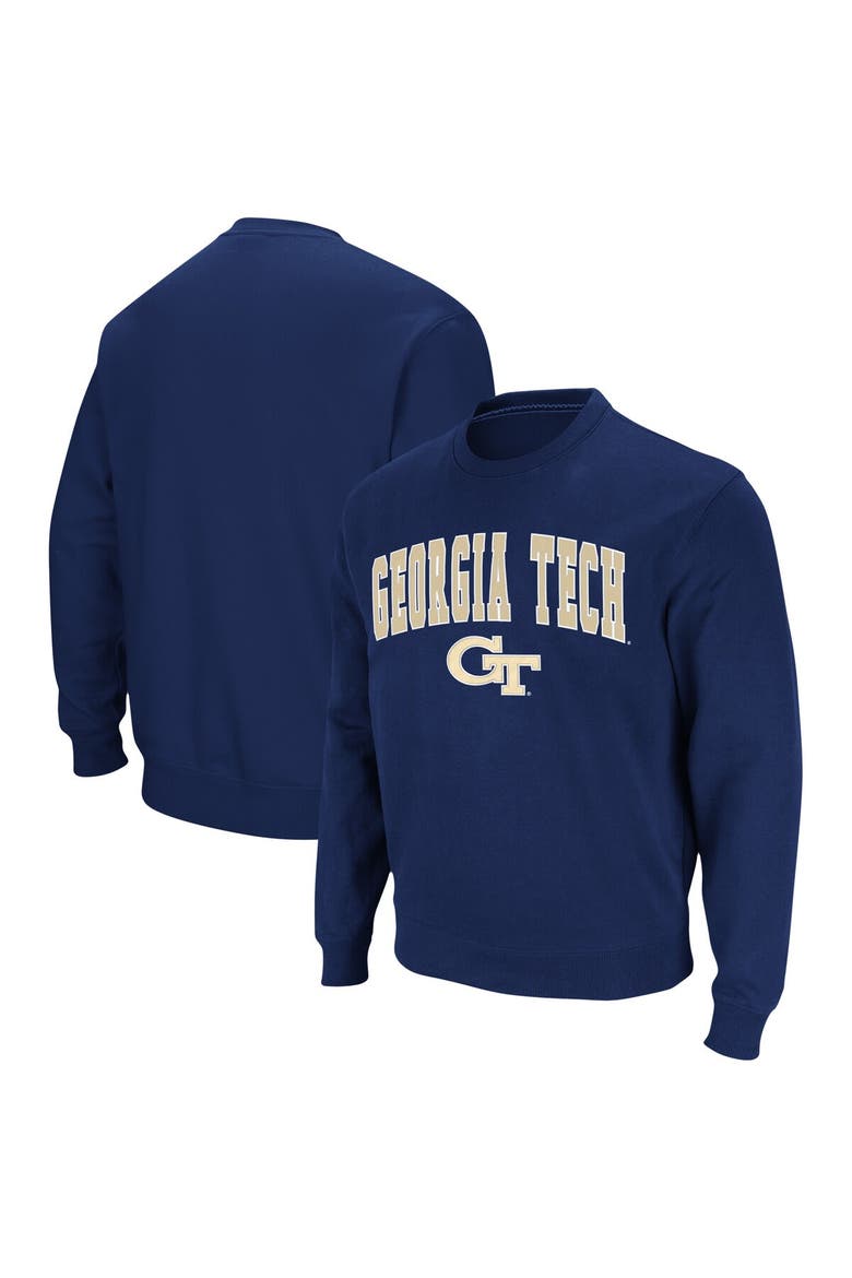 Men's Colosseum Navy Georgia Tech Yellow Jackets Team Arch & Logo Tackle Twill Pullover Sweatshirt, Main, color, Navy