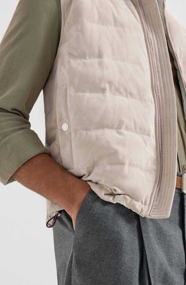 Brunello Cucinelli Suede down vest, Alternate, color, Light Brown