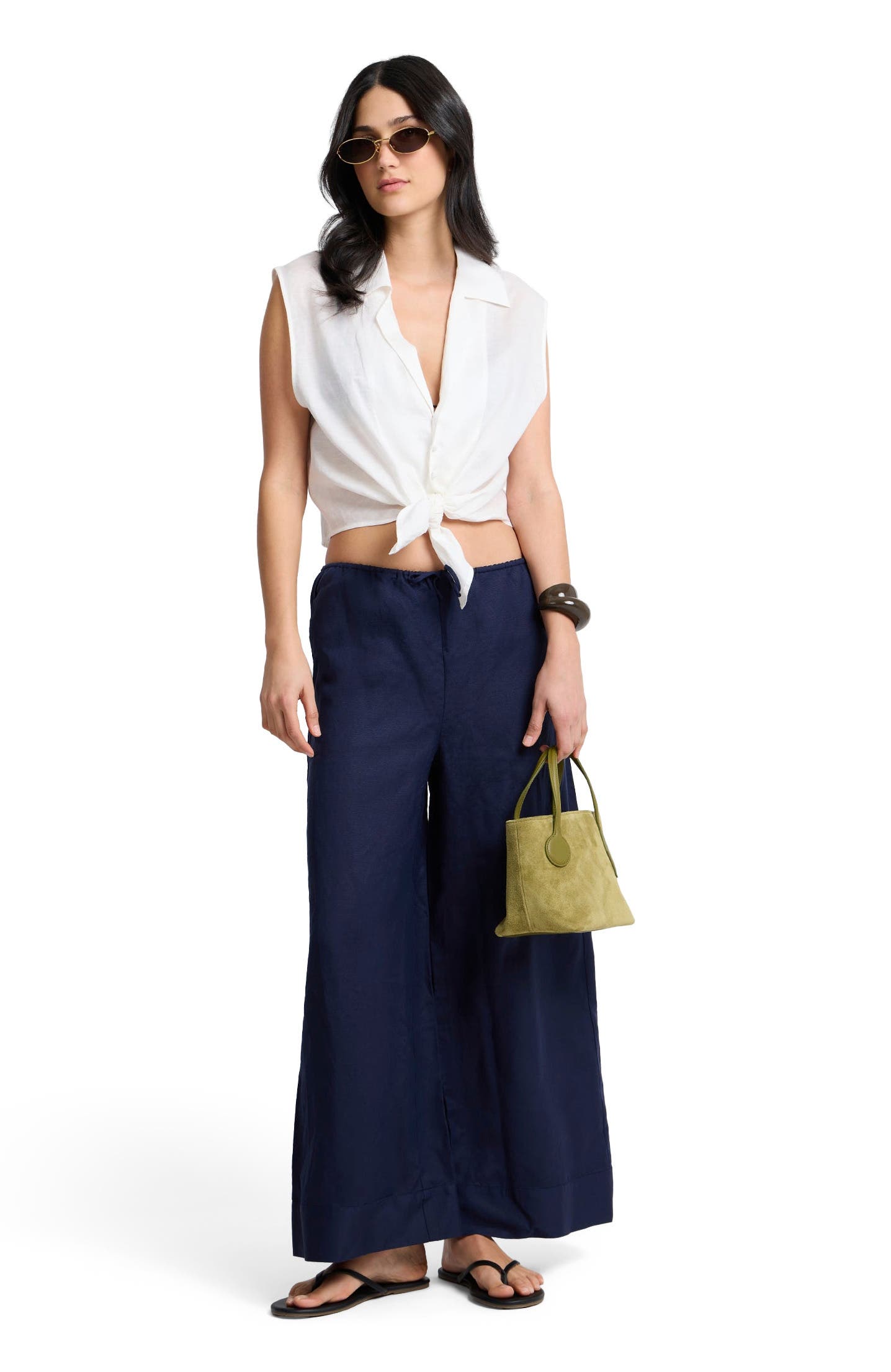 Air Linen Drawstring Wide Leg Pant - image 3