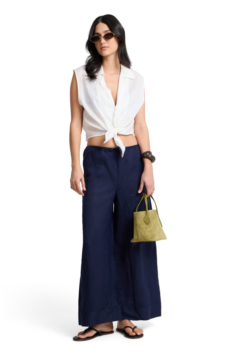 Air Linen Drawstring Wide Leg Pant, Main, color, Noir Navy