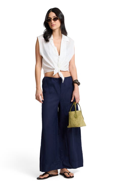 Air Linen Drawstring Wide Leg Pant