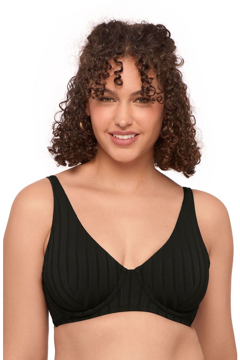 Supportive and Sculpting Wide Ribbed Tall Underwire Bikini Swimsuit Top, Main, color, Onyx Black Wide Rib