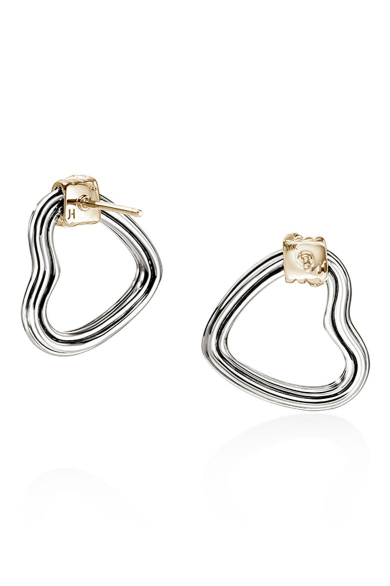 Bamboo Collection Heart Earrings, Alternate, color, SILVER AND GOLD
