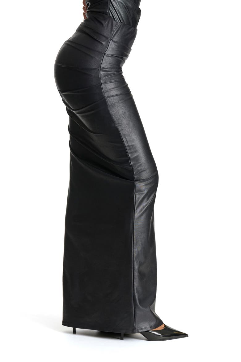 Draped Faux Leather Maxi Skirt, Alternate, color, BLACK