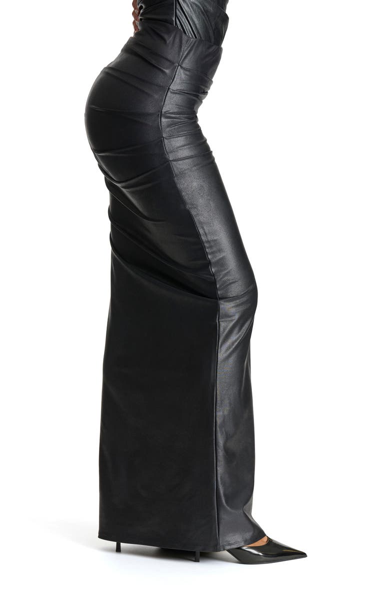 Naked Wardrobe Draped Faux Leather Maxi Skirt, Alternate, color,