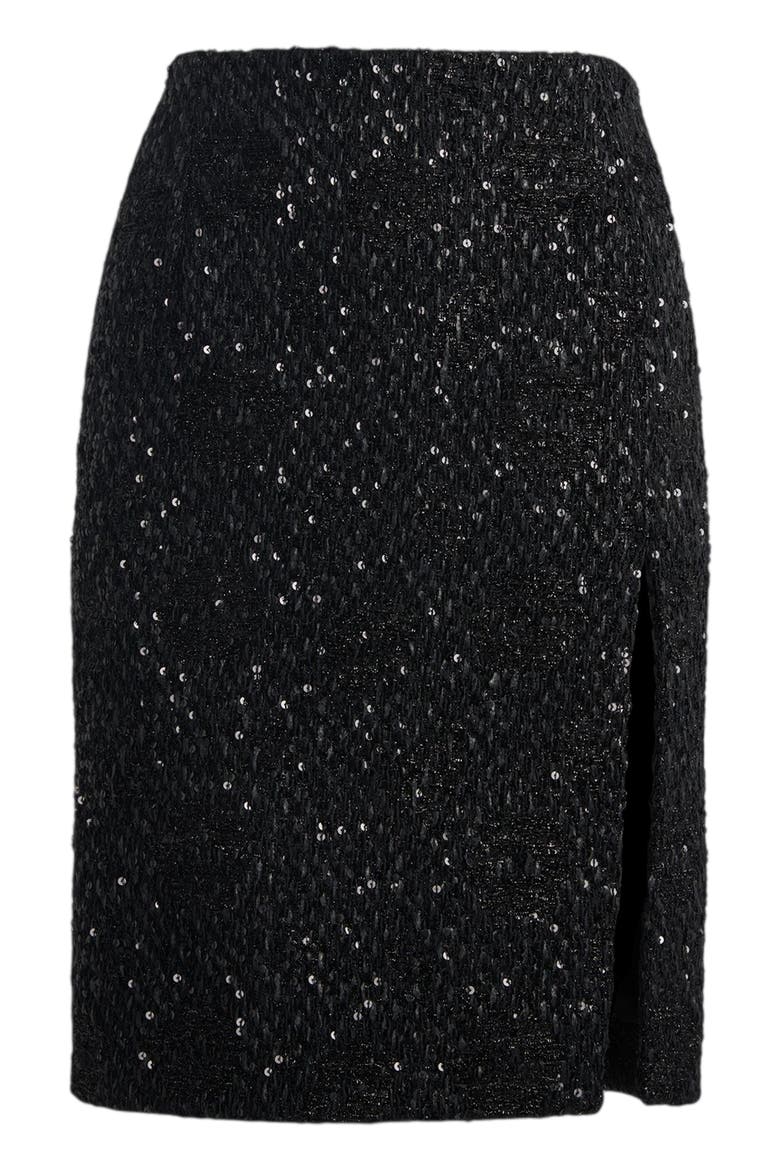 Sequinned Tweed Midi Skirt, Alternate, color, Black