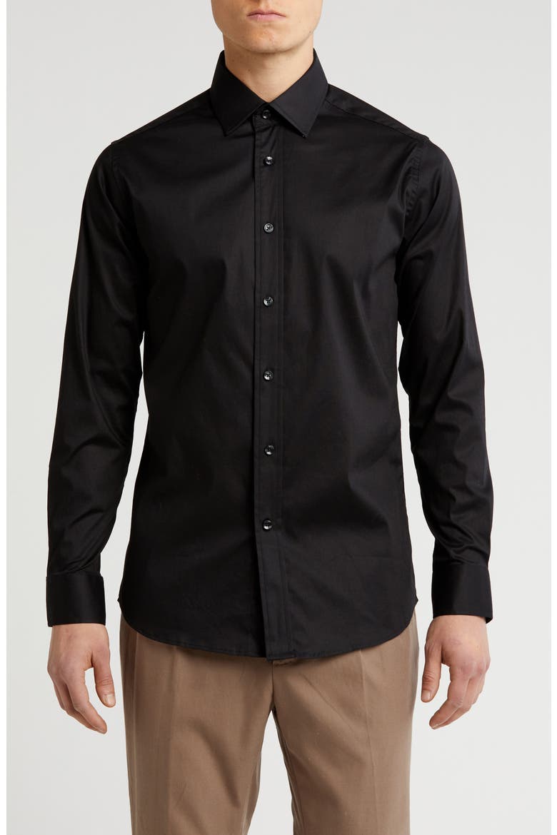 Modern Fit Stretch Cotton Dress Shirt, Main, color, BLACK