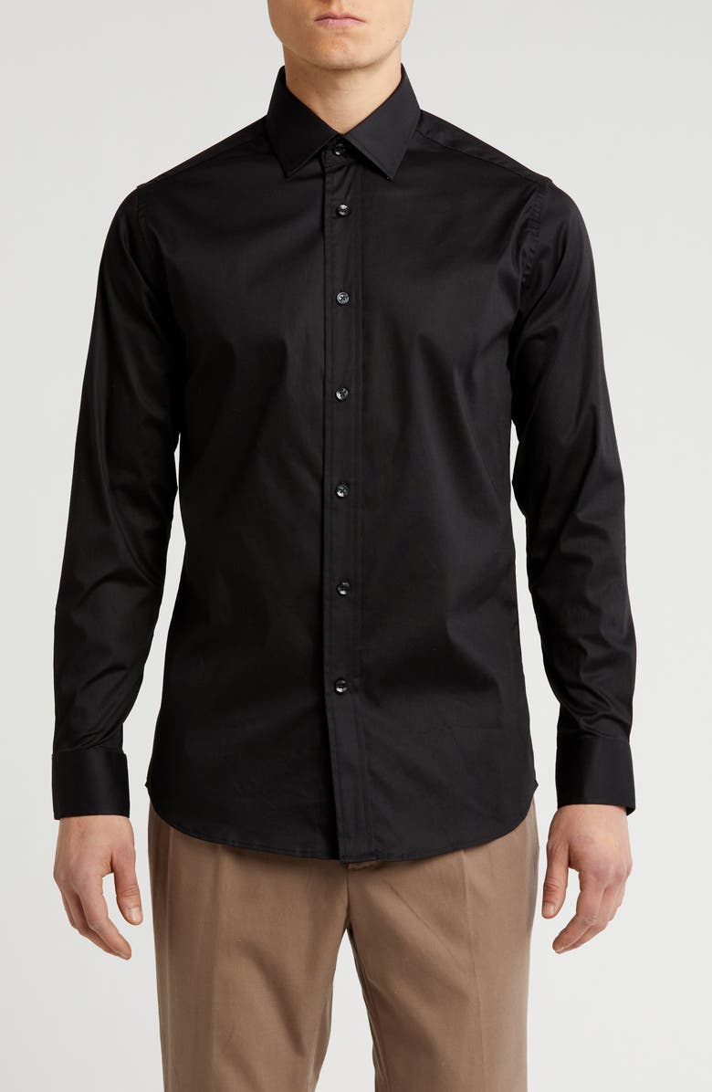 Scotch & Soda Modern Fit Stretch Cotton Dress Shirt, Main, color, Black