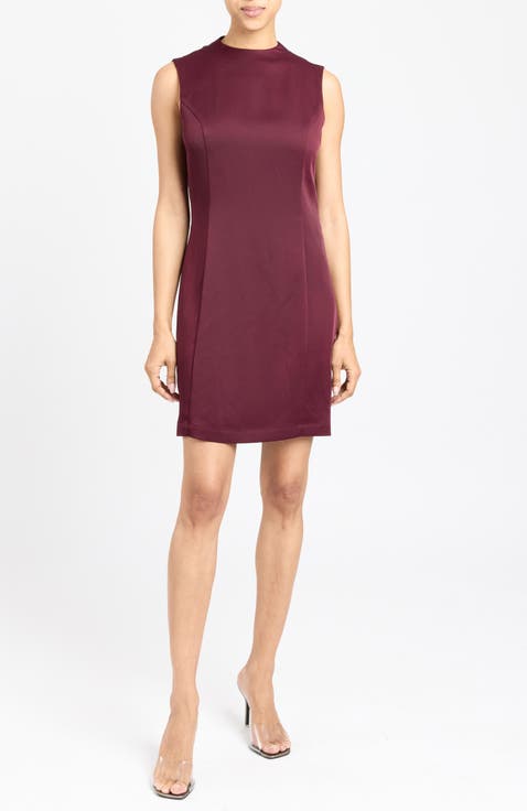 AMINA Mock Neck Shift Dress in Fluid Crepe