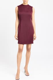 Santorelli Amina Mock Neck Shift Dress in Fluid Crepe