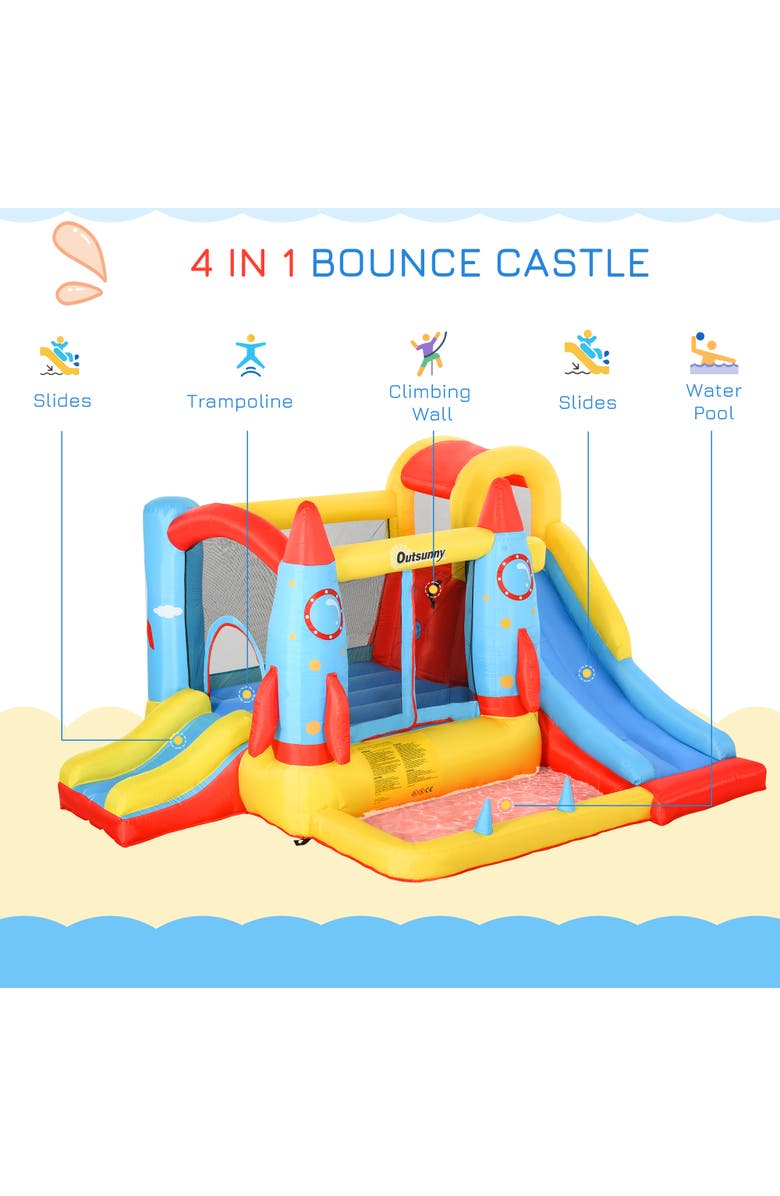 Outsunny 4-in-1 2 Slides Kids Inflatable Bounce House Jumping Castle, Alternate, color, Multi Color
