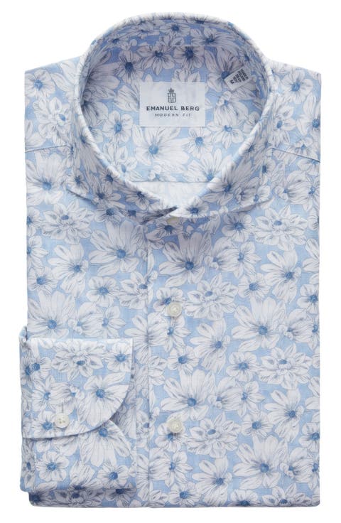 Modern Fit Floral Cotton & Linen Blend Button-Up Shirt
