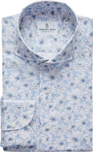 Emanuel Berg Modern Fit Floral Cotton & Linen Blend Button-Up Shirt