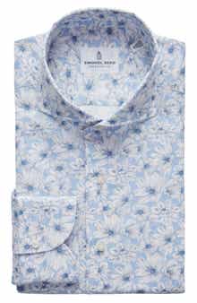 Emanuel Berg Modern Fit Floral Cotton & Linen Blend Button-Up Shirt