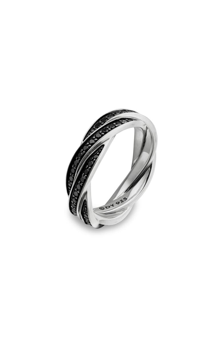 David Yurman Twisted Cable Band Ring in Silver & Rhodium Plate with Pavé Black Diamond, Alternate, color,